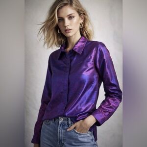 Chico’s Design 100% Silk Iridescent Button Front Blouse — Size 0 (Fits like a S)